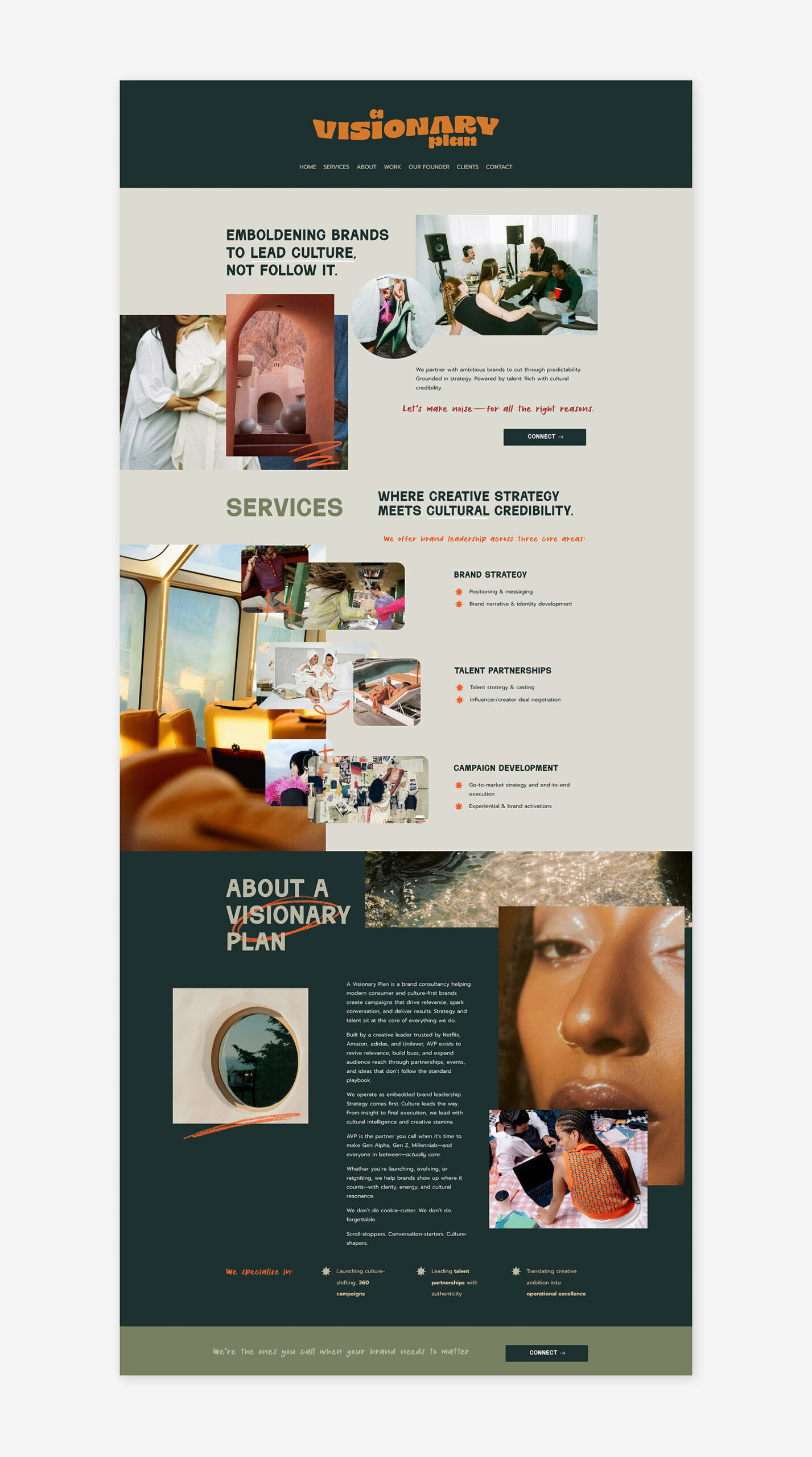 The top half of the A Visionary Plan website page screenshot designed by Gray Creative Studio.