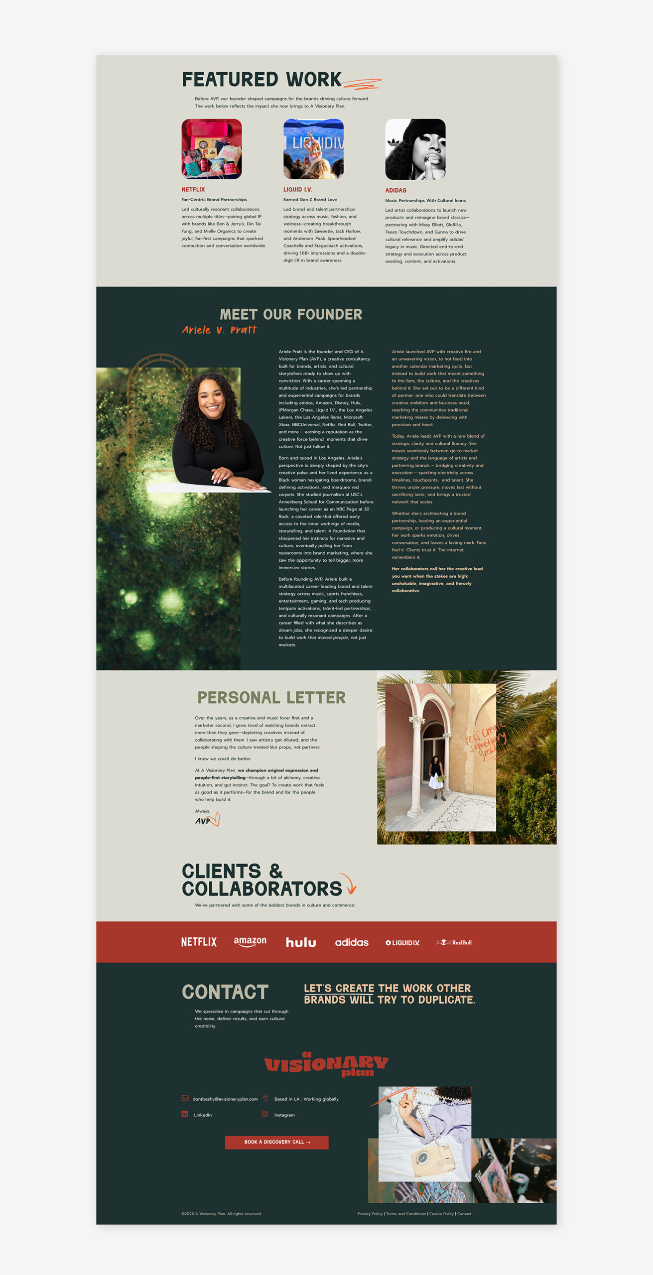 The bottom half of the A Visionary Plan website page screenshot designed by Gray Creative Studio.