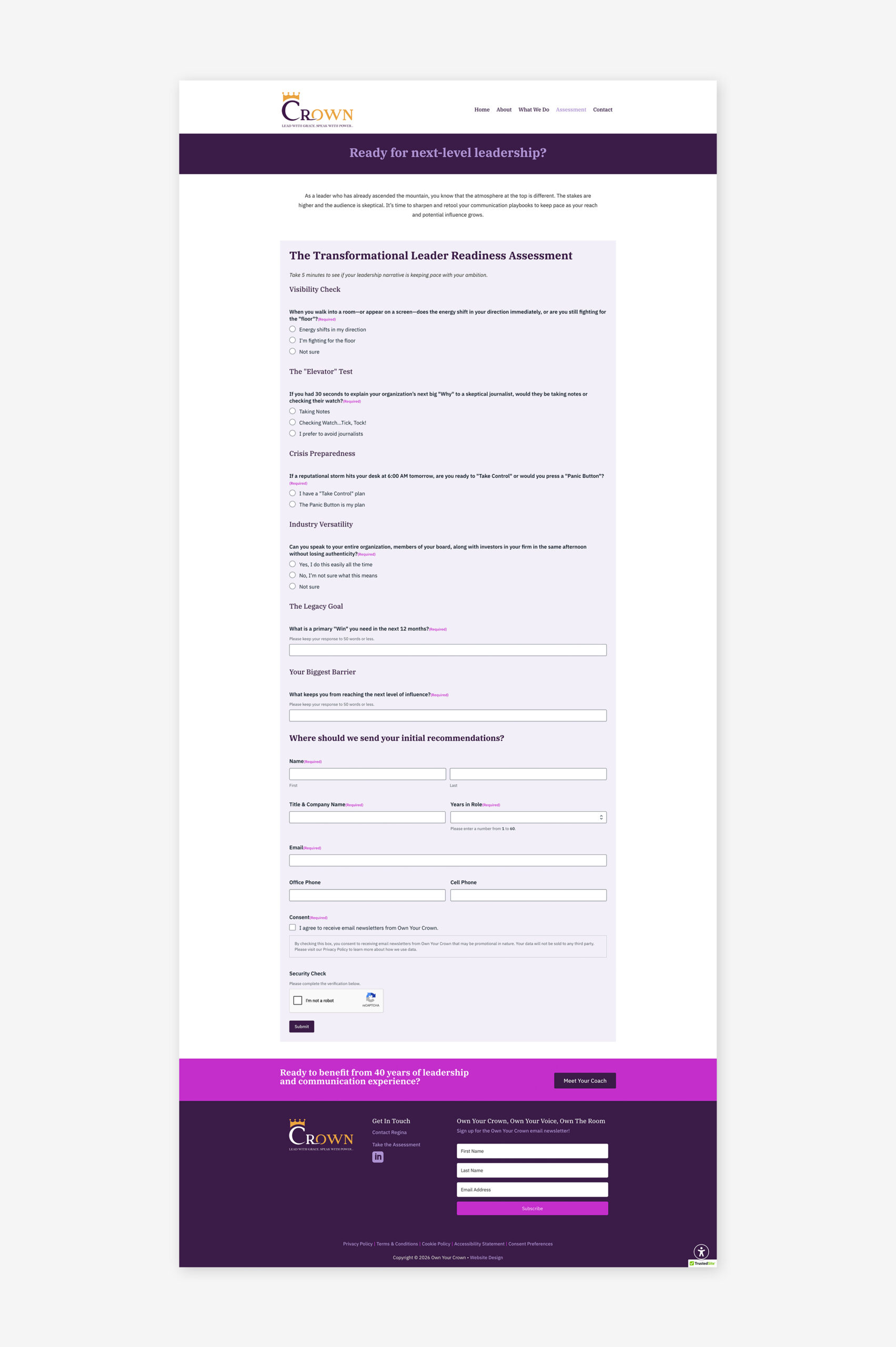 Gray-Creative-Studio-Own Your Crown-Website-Assessment Page-Mockup A screenshot of the entire Contact page for Doggie Dreamz sits on a light grey background.