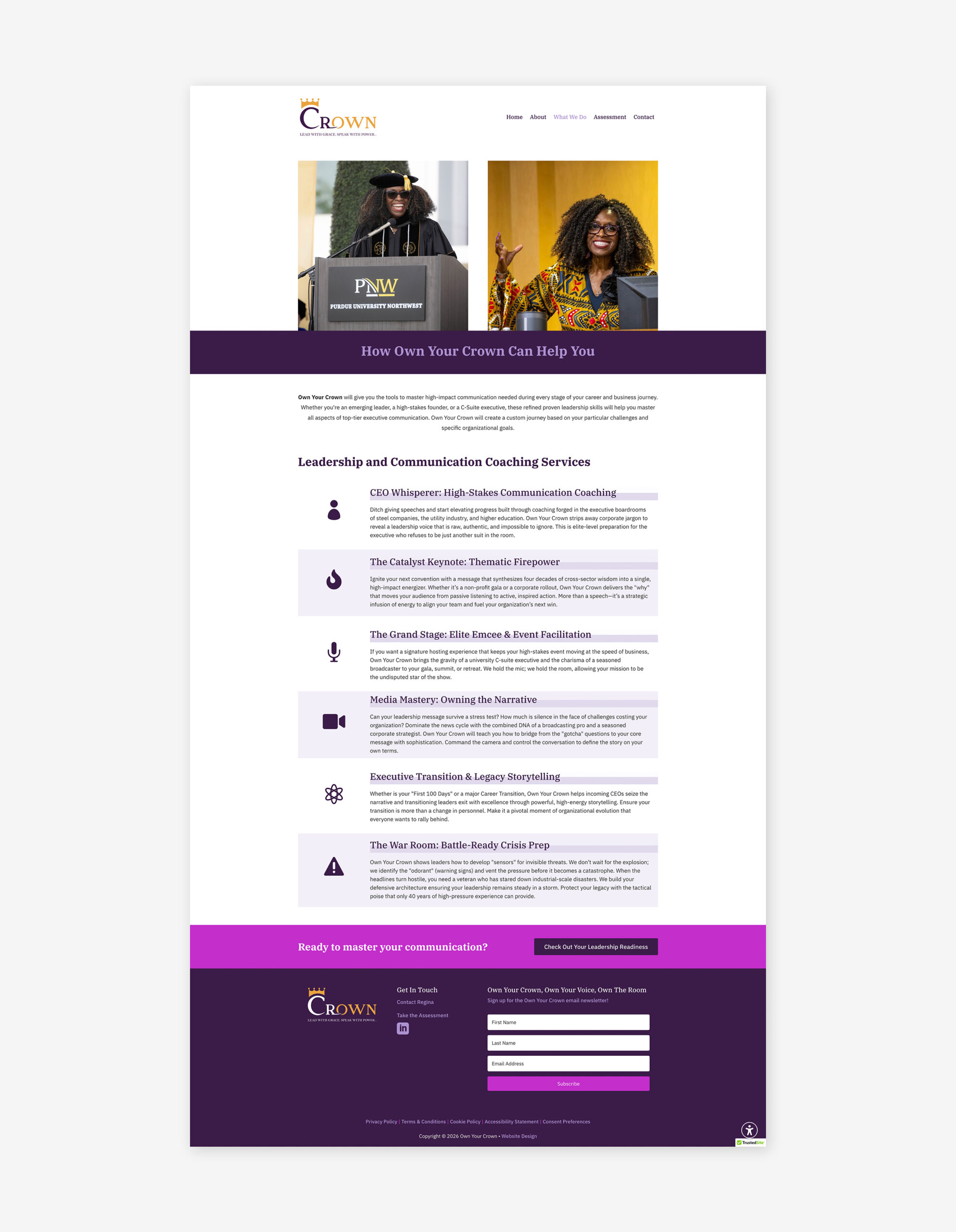 Gray-Creative-Studio-Own Your Crown-Website-Services Page-Mockup A screenshot of the entire About page for Doggie Dreamz sits on a light grey background.